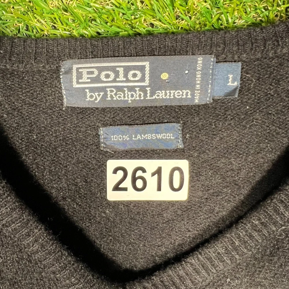 Polo Ralph Lauren Mens‎ V-Neck Sweater Black 100% Lambswool Vintage Large